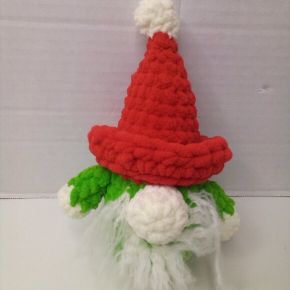 Crochet Gnome Elf Christmas Red Green 8" Handmade - Picture 1 of 14